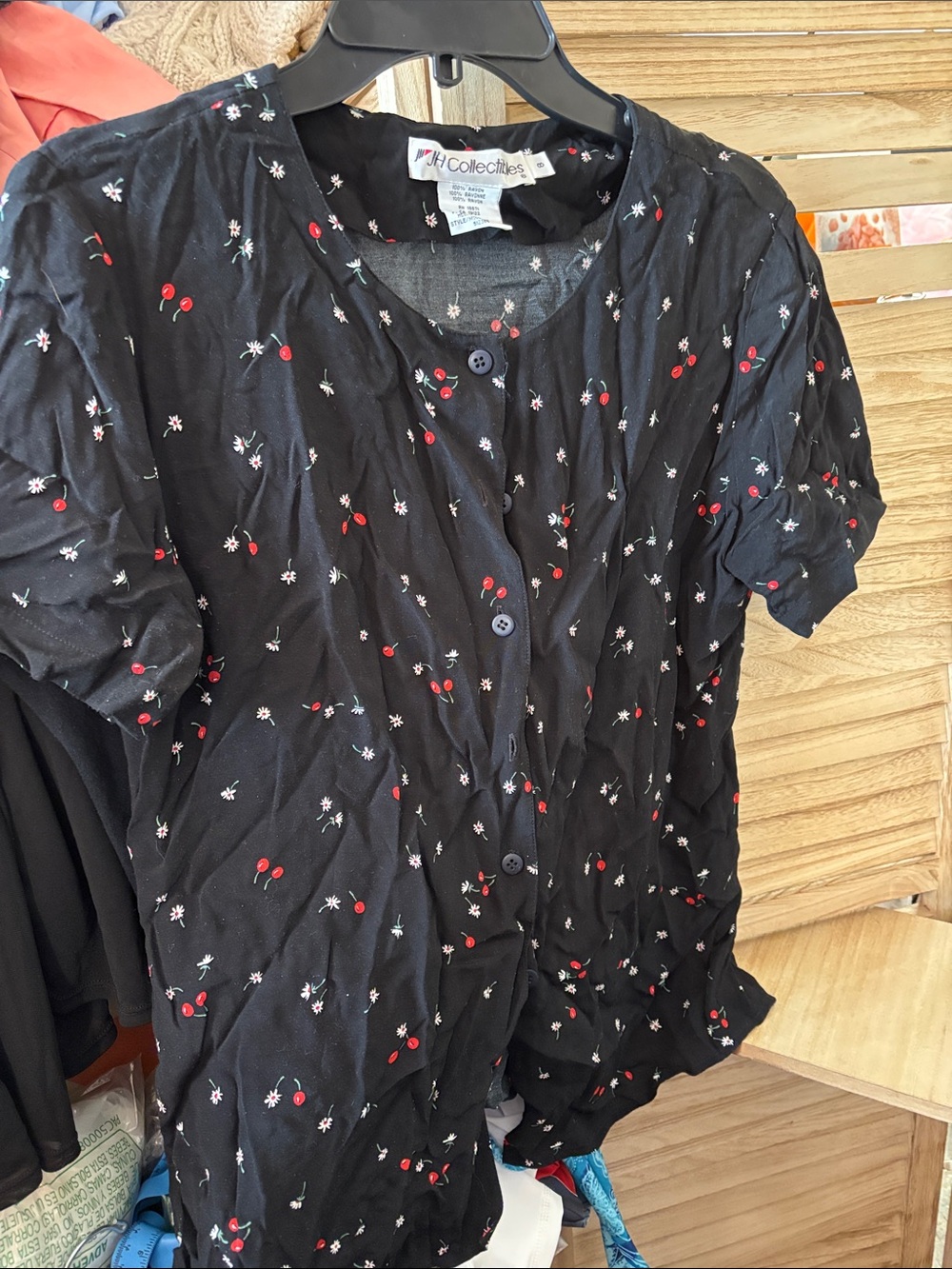 JH Collectibles Black Button-Front Top with Red Cherry Print 8